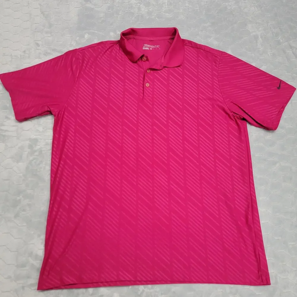 Nike Golf Dri-Fit Mens XL Pink Magenta Diagonal Stripe Short Sleeve Polo Shirt